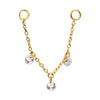 24Kt Gold PVD Titanium Triple Round Floating CZ Gem Rolo Chain Dangle