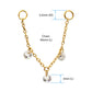 24Kt Gold PVD Titanium Triple Round Floating CZ Gem Rolo Chain Dangle