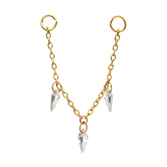 24Kt Gold PVD Titanium Triple Kite Floating CZ Gem Rolo Chain Dangle