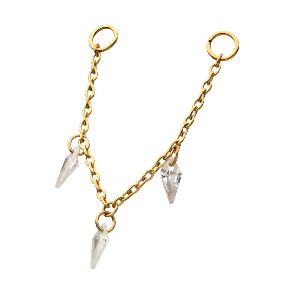 24Kt Gold PVD Titanium Triple Kite Floating CZ Gem Rolo Chain Dangle