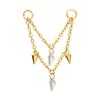 24Kt Gold PVD Titanium Double Spike & Kite Gem 2-Tier Chain Dangle