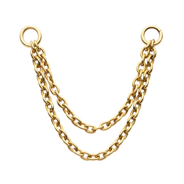 24Kt Gold PVD Titanium 2 Tier Rolo Chain with Ring