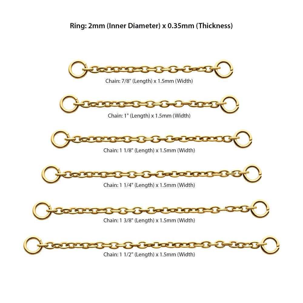 24Kt-Gold PVD Titanium 1.5mm Rolo Chain with 2 Rings