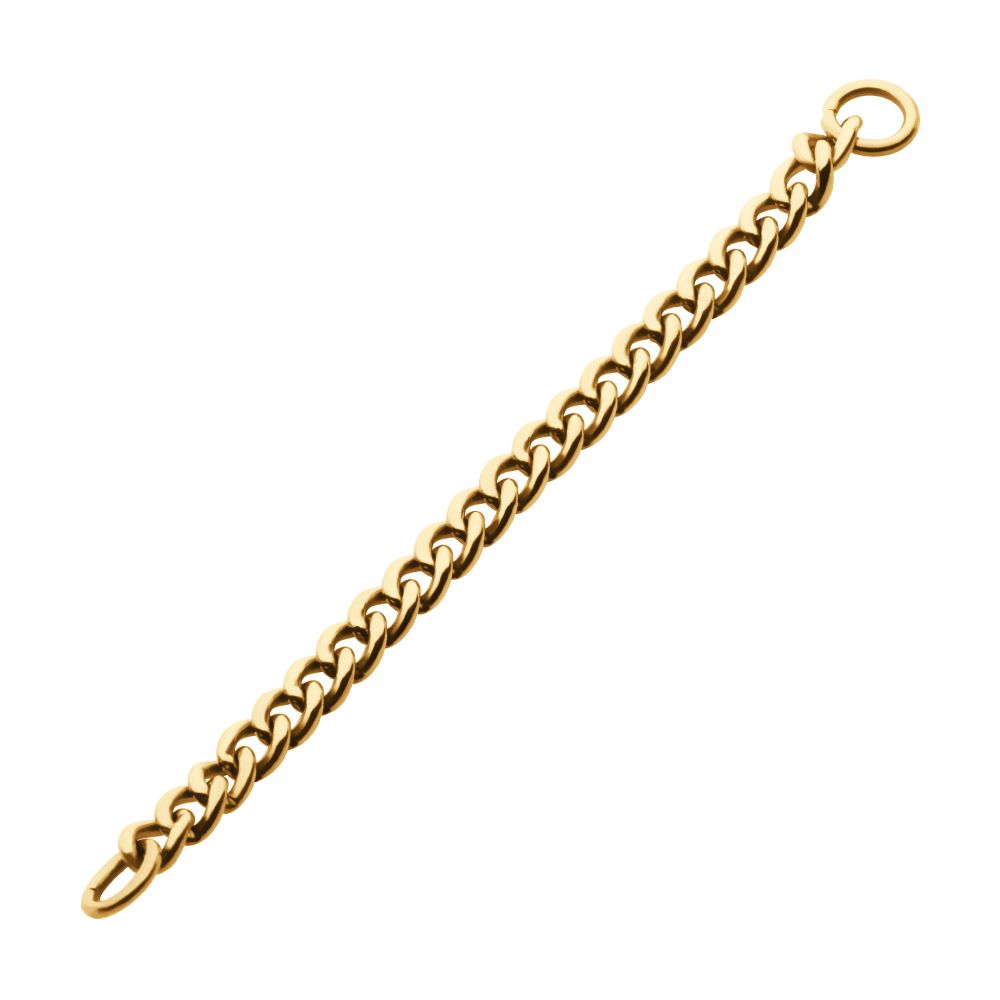 24Kt Gold PVD Titanium 2.1mm Curb Chain with 2 Rings