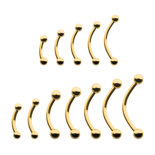 24KT Gold PVD Titanium Internally Threaded Curved Barbell