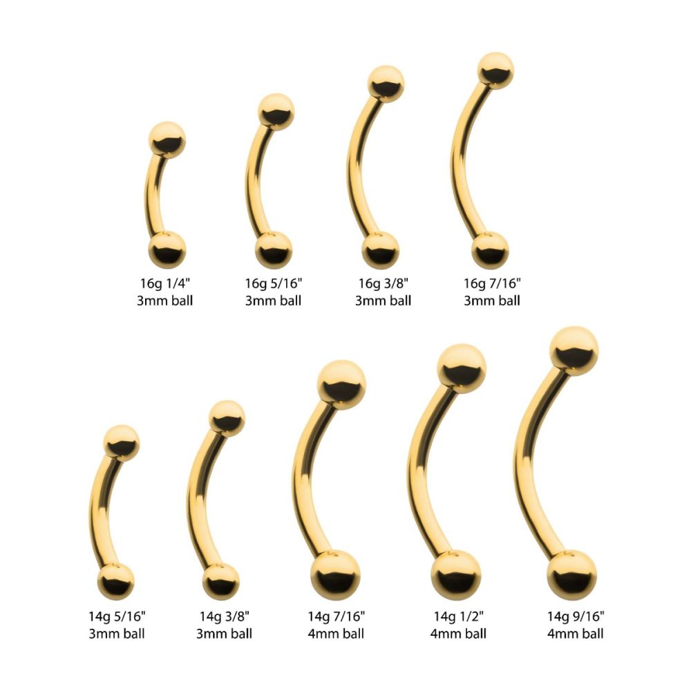 24KT Gold PVD Titanium Internally Threaded Curved Barbell