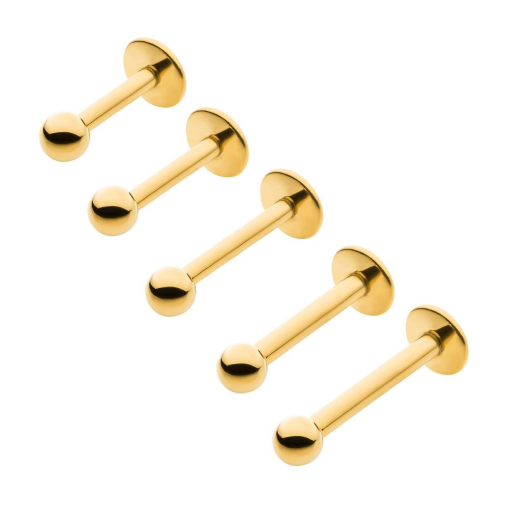 24KT Gold PVD Titanium Internally Threaded Labret with 4mm Base and 3mm Ball