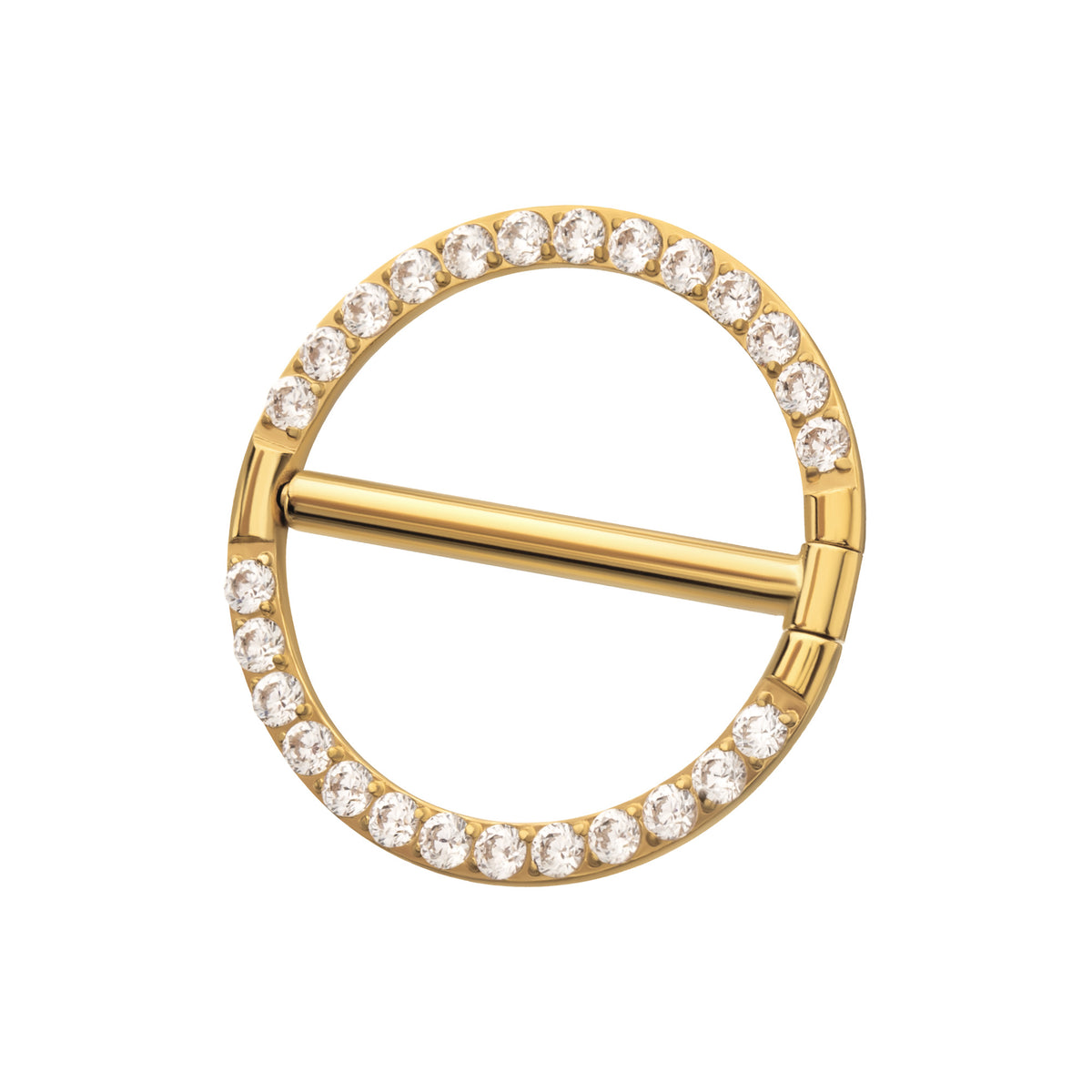 24Kt Gold PVD Titanium CNC Set Gem Nipple Ring Clicker | Sold by piece