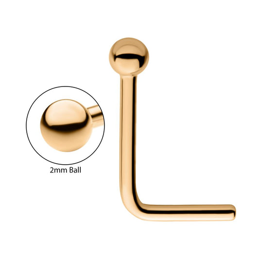 24KT Gold PVD Titanium with 2mm Ball L-Shape Nose Pin