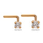 24KT Gold PVD Titanium with 4-Prong Set CZ L-Shape Nose Pin