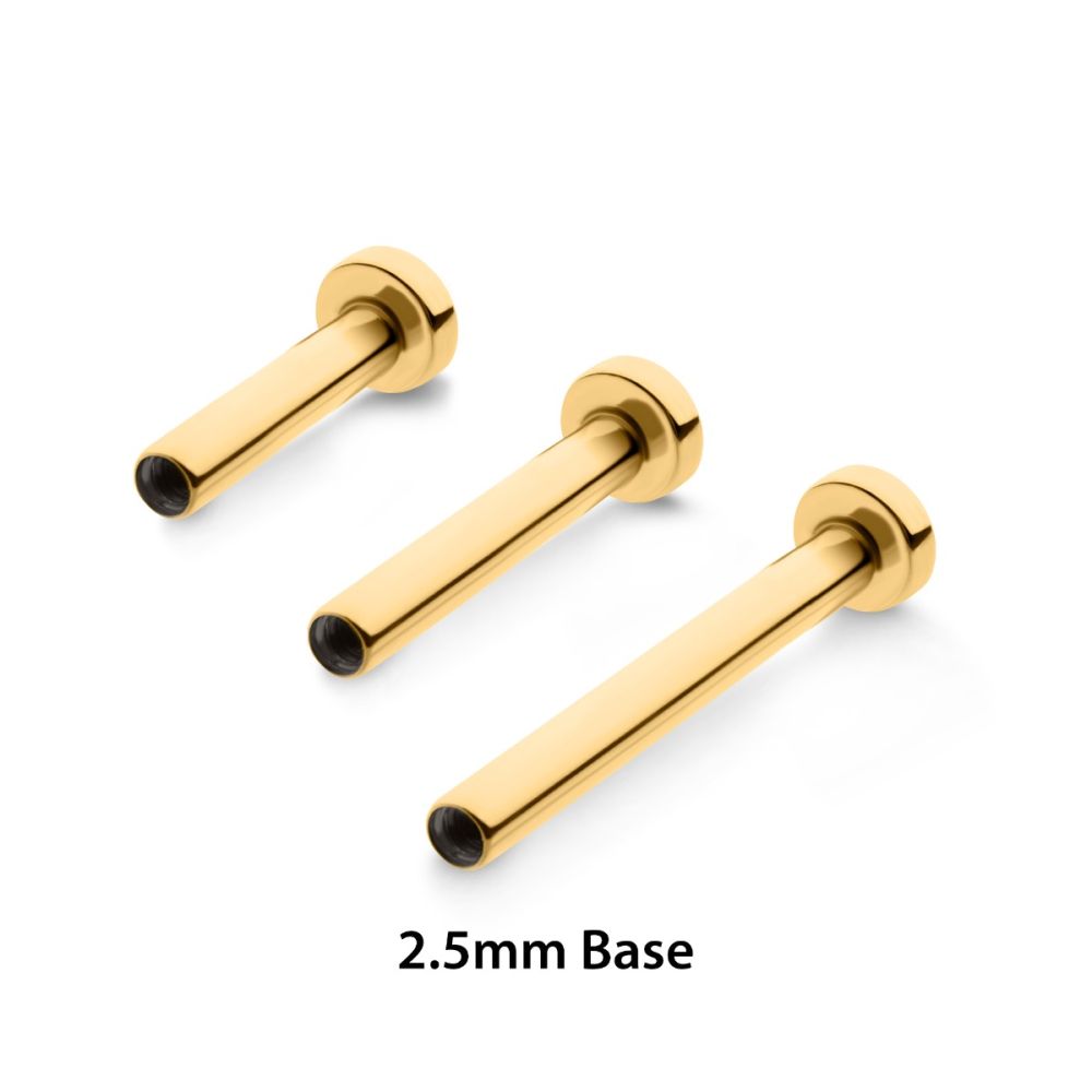 24K Gold PVD Titanium Internally Threaded Micro Labret Pin with 2.5mm Base