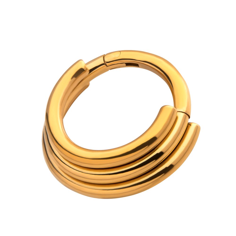 24KT-Gold PVD Titanium Triple Stacked Side Facing Hinged Segment Clicker