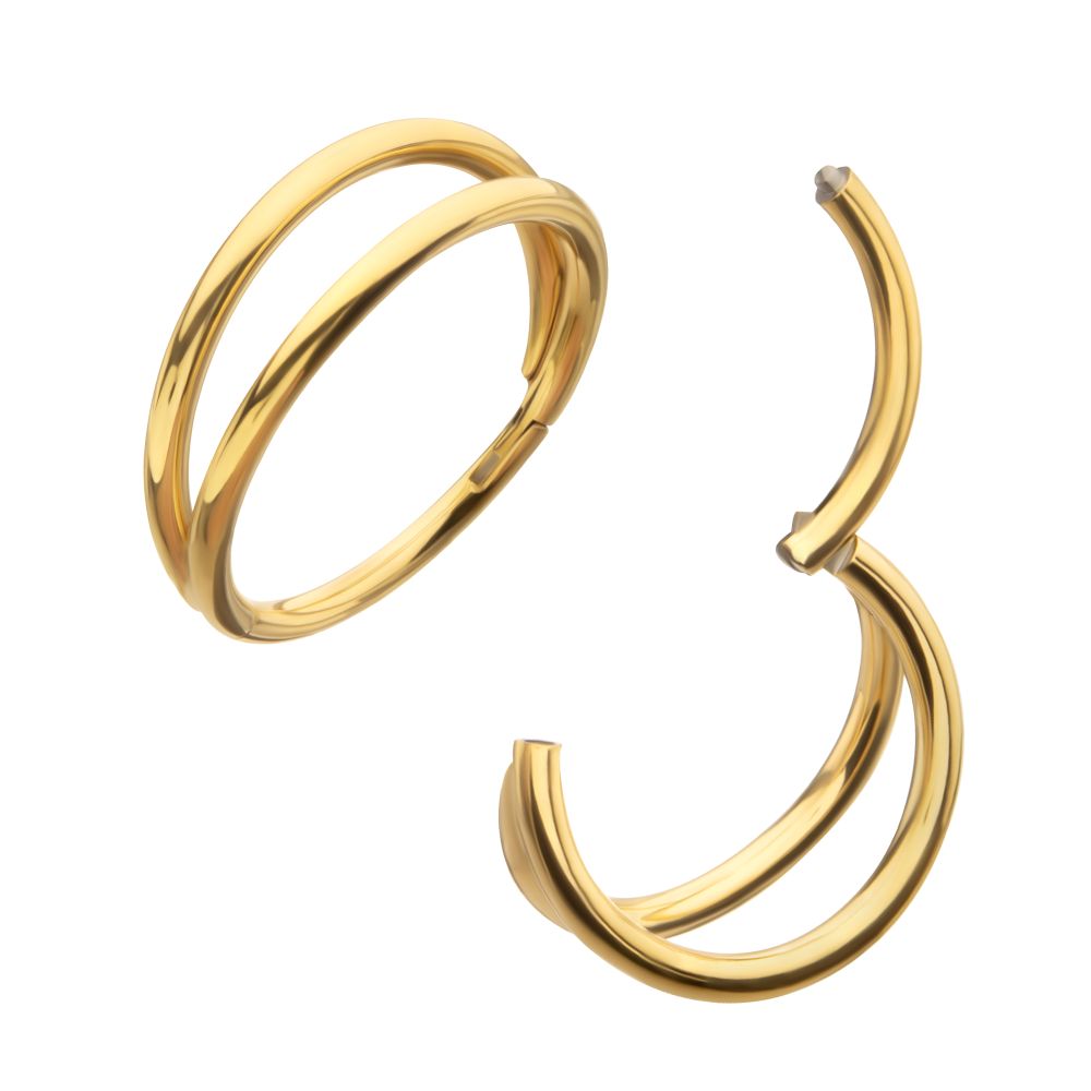 24Kt Gold PVD Titanium Double Hoop Side Facing Hinged Segment Clicker