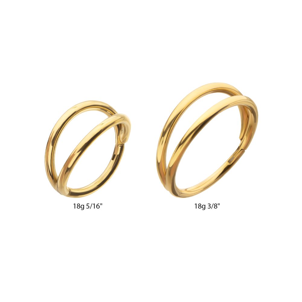 24Kt Gold PVD Titanium Double Hoop Side Facing Hinged Segment Clicker
