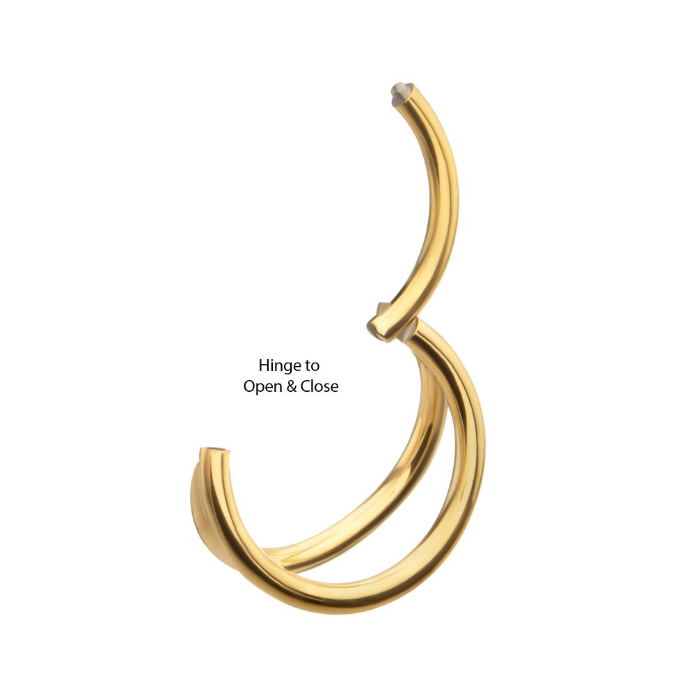 24Kt Gold PVD Titanium Double Hoop Side Facing Hinged Segment Clicker