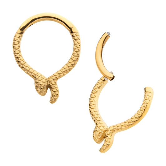 24Kt Gold PVD Titanium Snake Front Facing Hinged Segment Clicker