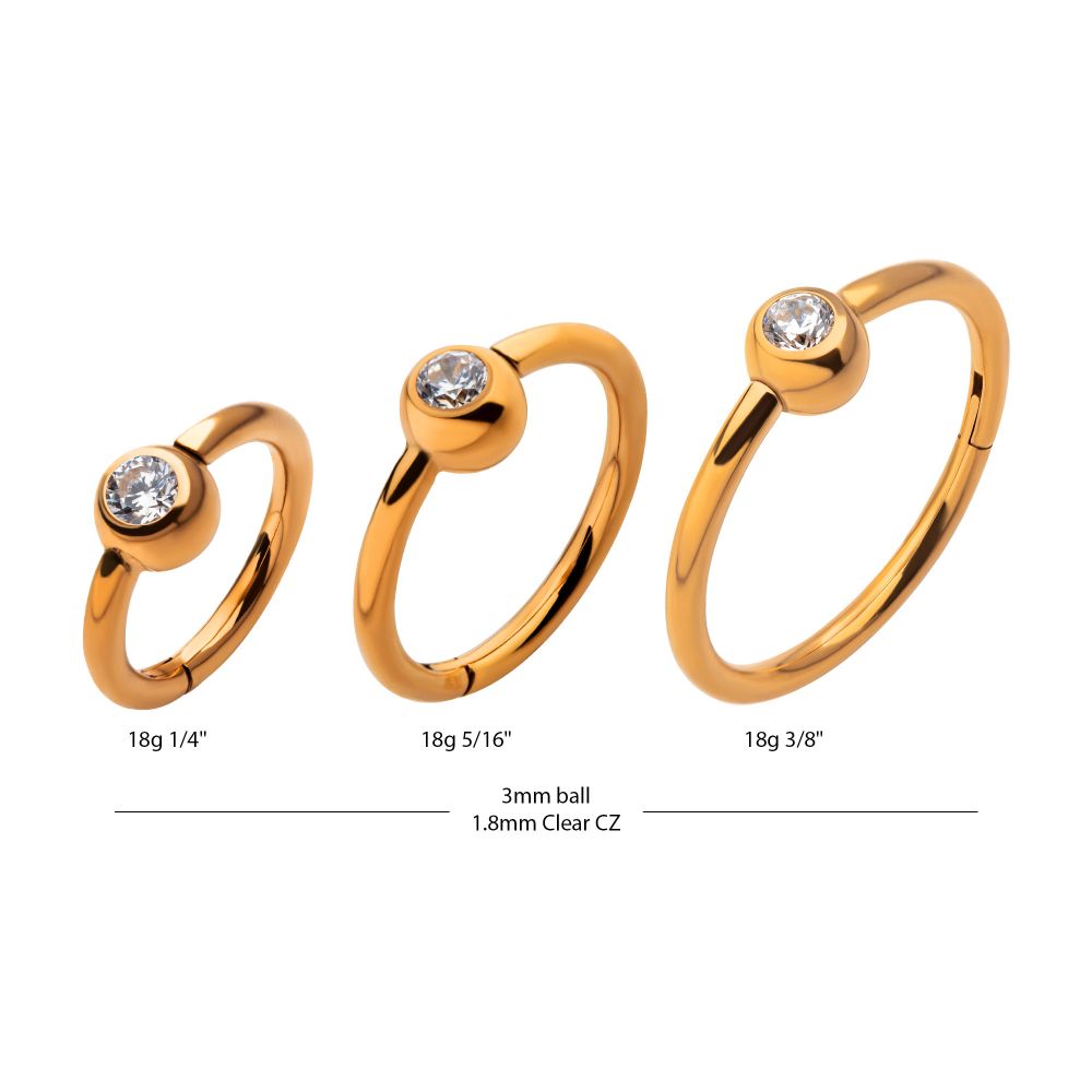 24Kt Gold PVD Titanium Bezel Set Round Gem Side Facing Hinged Segment Clicker