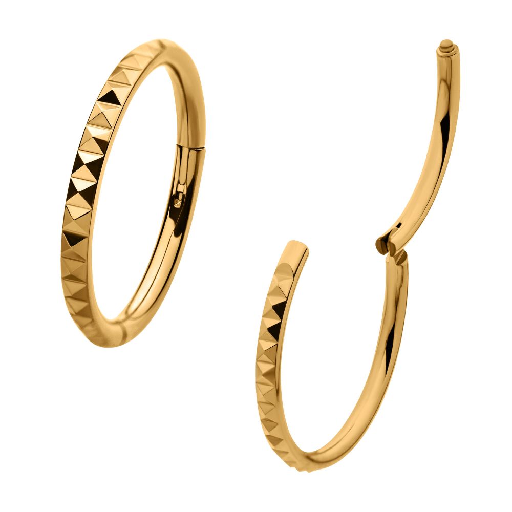 24Kt Gold PVD Titanium Pyramid Design Side Facing Hinged Segment Clicker