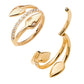 24Kt Gold PVD Titanium Double Ended Twist Side Facing Hinged Segment Clicker with Clear CZ Snake Heads
