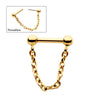 24Kt Gold PVD Titanium Dangle Chain on a One Side Threadless, One Side Fixed Bar with Ball ends
