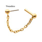 24Kt Gold PVD Titanium Dangle Chain on a One Side Threadless, One Side Fixed Bar with Ball ends