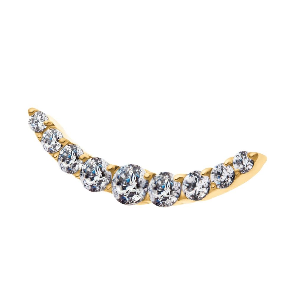 24Kt Gold PVD Titanium Internally Threaded with Prong Set Round CZ 9-Cluster Top