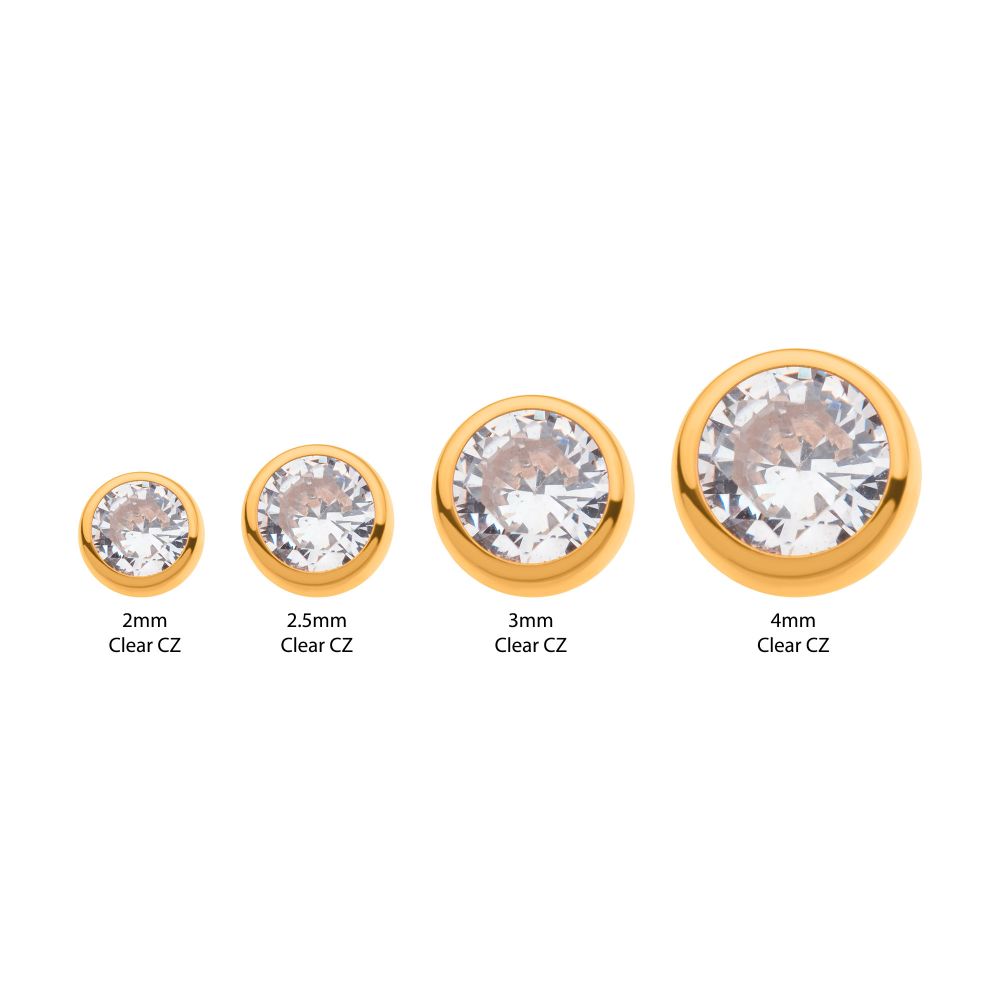 24Kt Gold PVD Titanium Internally Threaded Bezel Set Round Gem Front Facing Top
