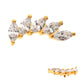 24Kt Gold PVD Titanium Internally Threaded with Prong Set Marquise 5 Gem Curved Fan Top