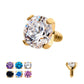 24Kt Gold PVD Titanium Internally Threaded with 4-Prong Set CZ Front Facing Top