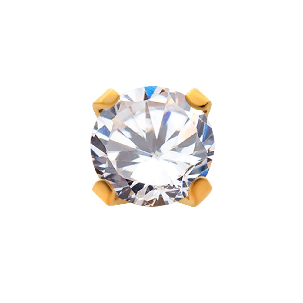 24Kt Gold PVD Titanium Internally Threaded with 4-Prong Set CZ Front Facing Top