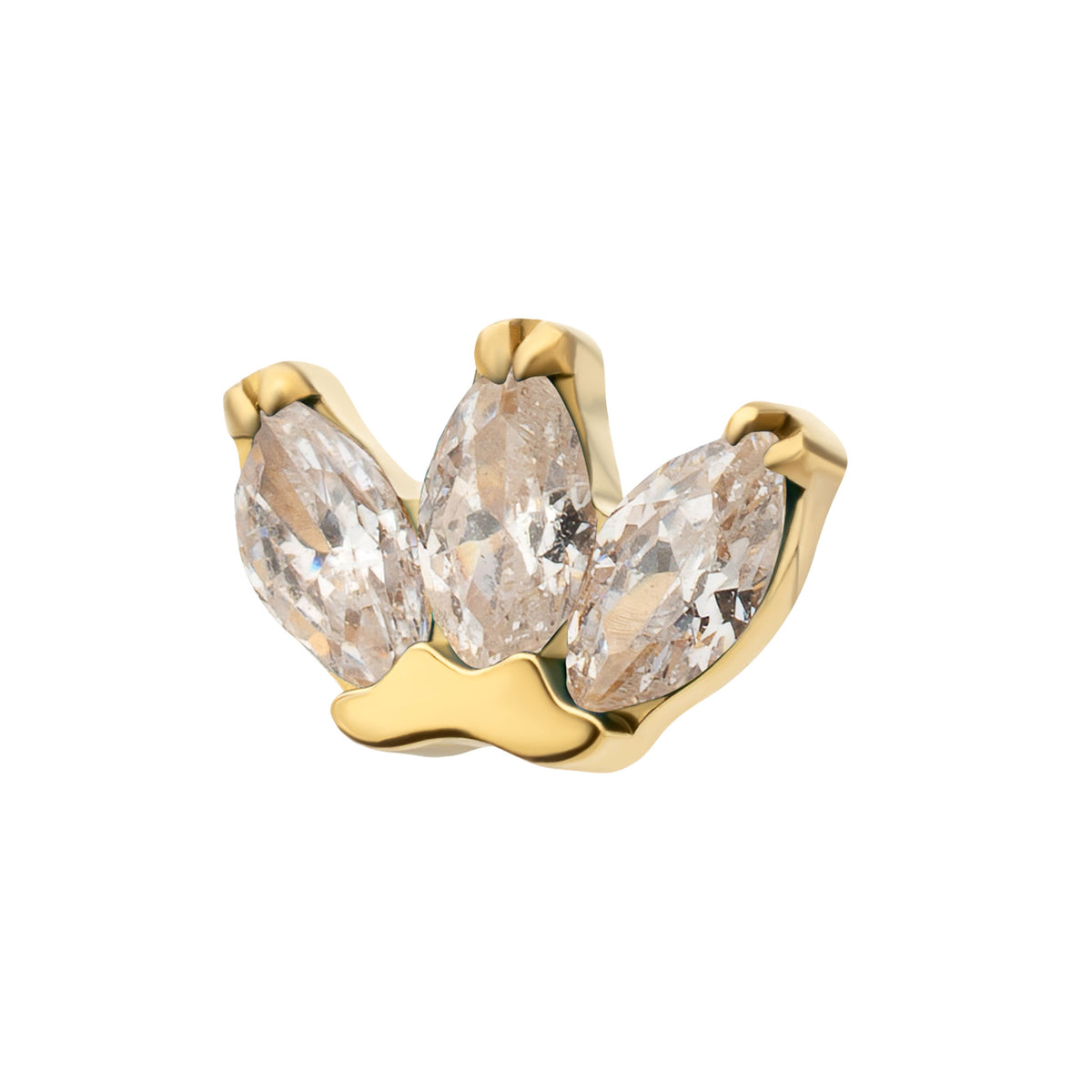 24Kt Gold PVD Titanium Threadless Prong Set 3-Marquise Gem Fan Cluster Top