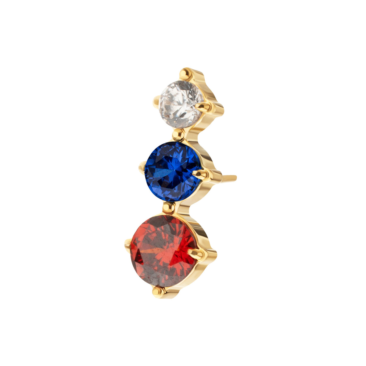 24Kt Gold PVD Titanium Threadless Triple Cluster Prong Set Gem Top