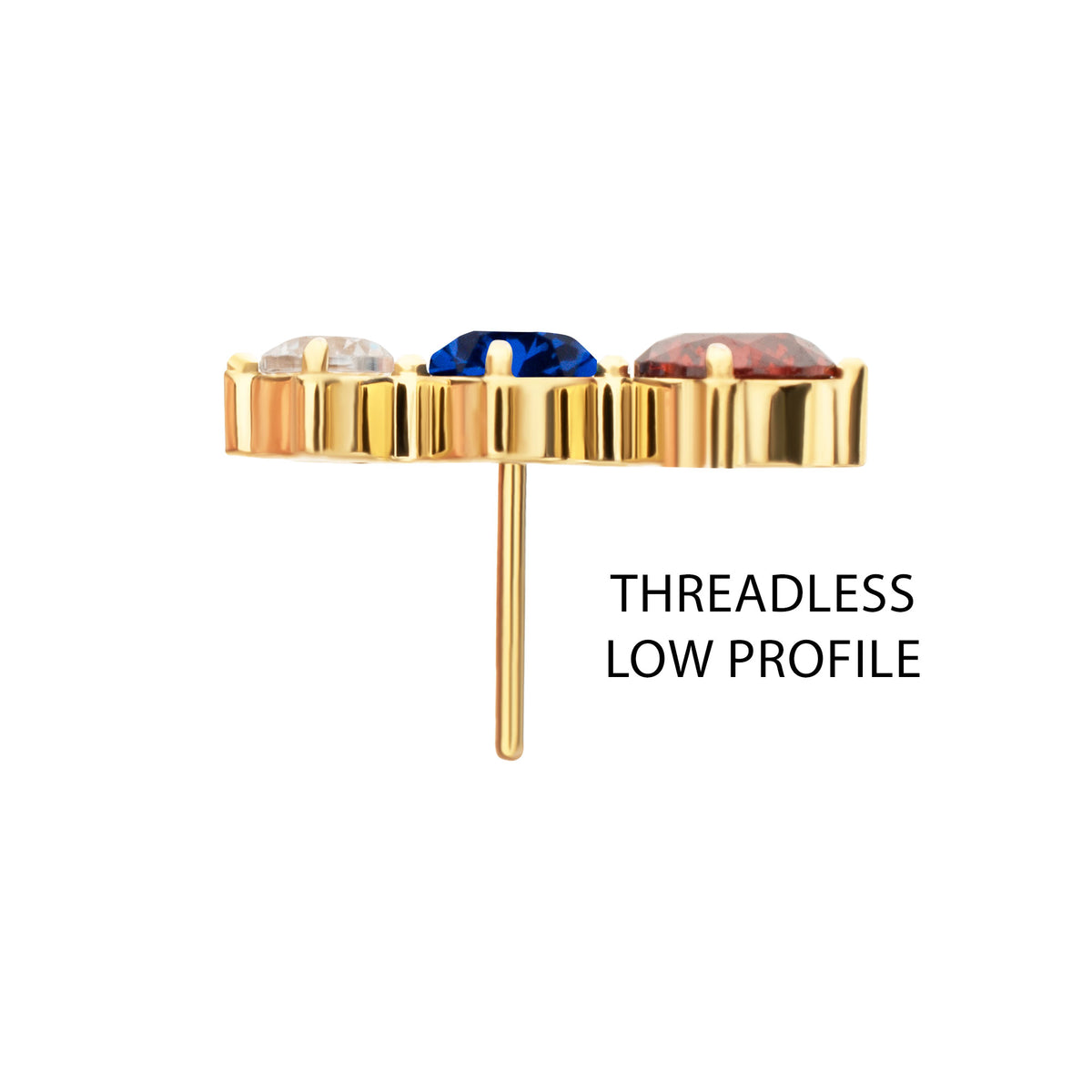 24Kt Gold PVD Titanium Threadless Triple Cluster Prong Set Gem Top