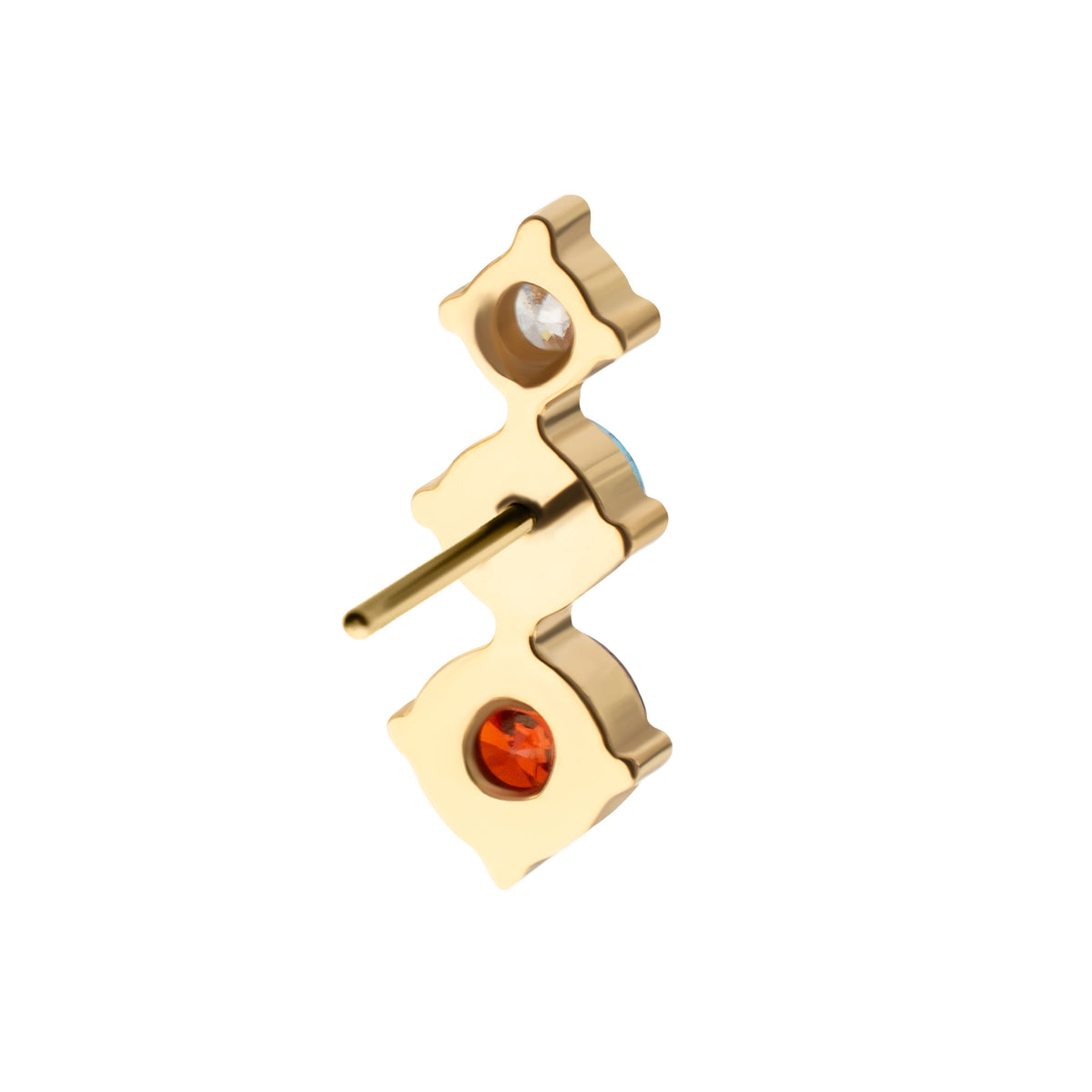 24Kt Gold PVD Titanium Threadless Triple Cluster Prong Set Gem Top