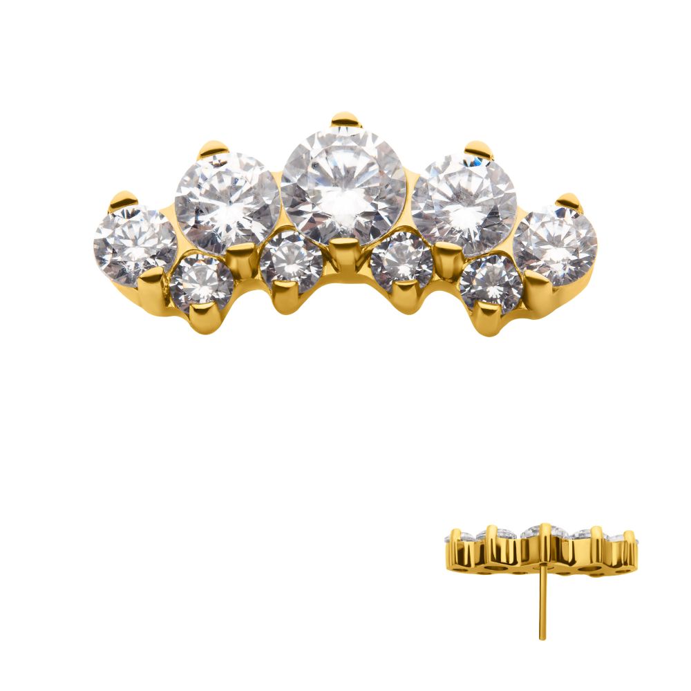 24Kt Gold PVD Titanium Threadless Terraced Cluster Prong Set CZ Gem Top