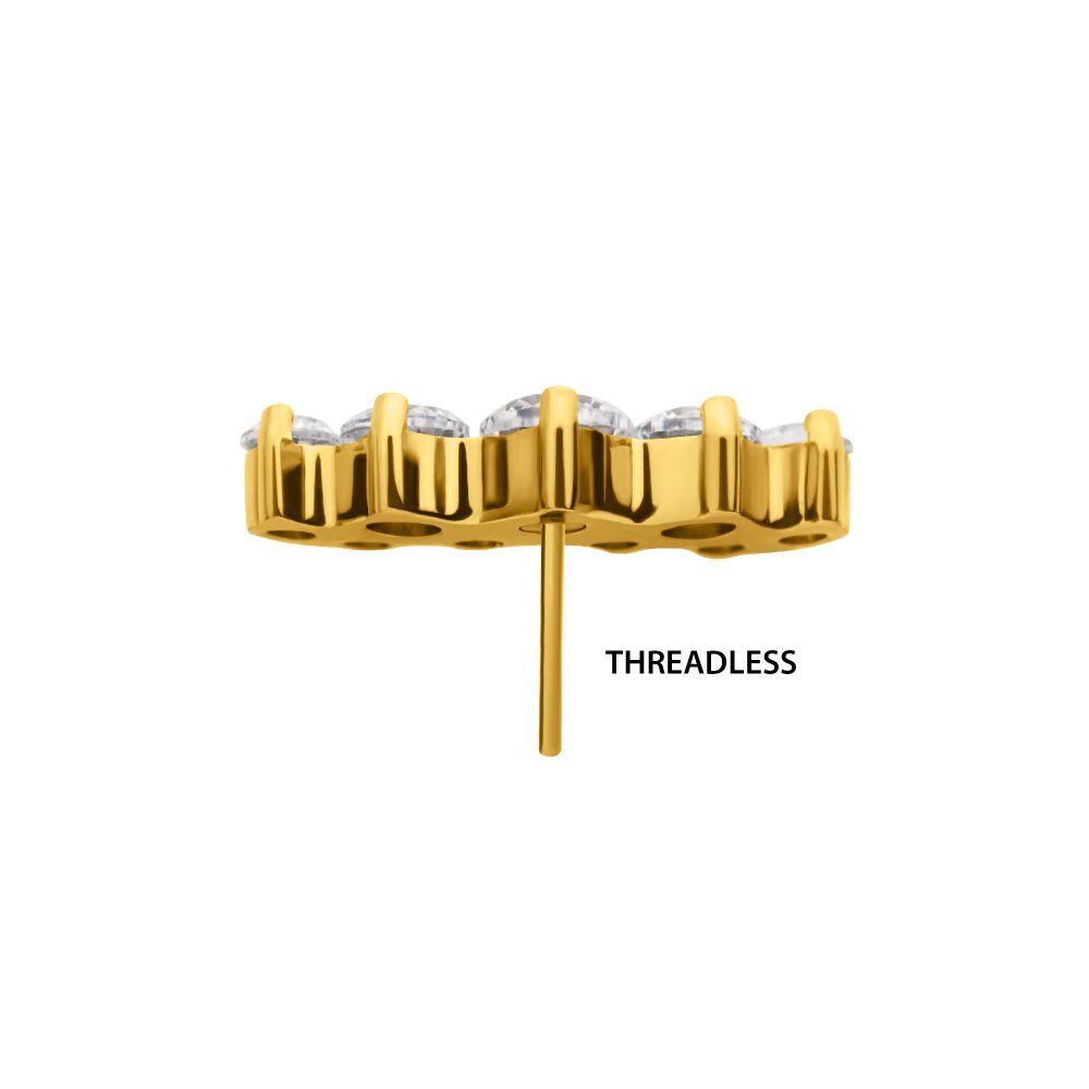 24Kt Gold PVD Titanium Threadless Terraced Cluster Prong Set CZ Gem Top