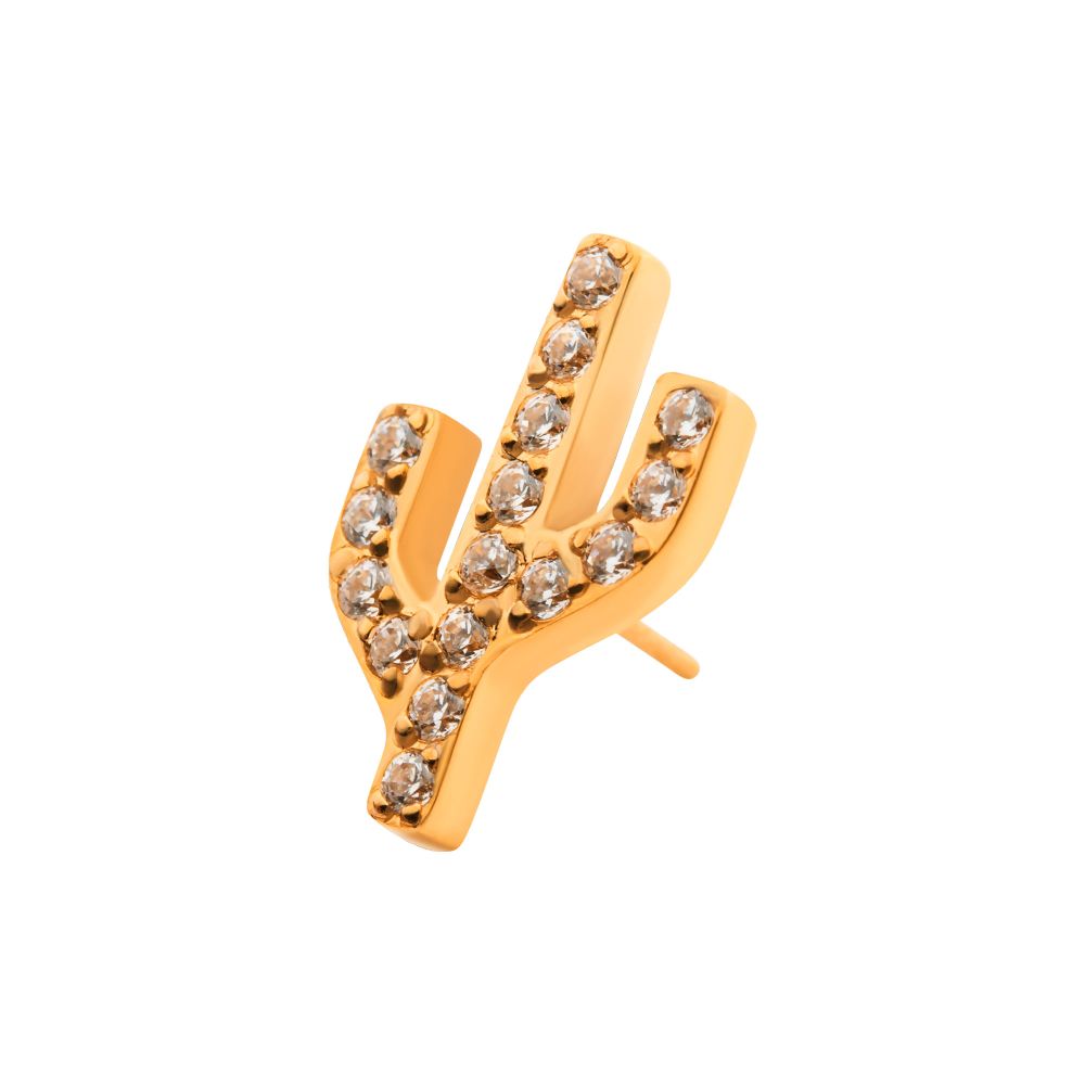 24KT-Gold PVD Titanium Threadless with Prong Set CZ Cactus Top