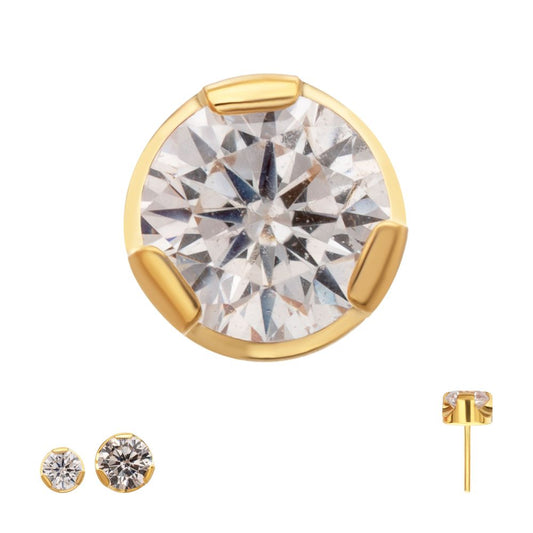 24Kt Gold PVD Titanium Threadless Semi-Bezel Set CZ Gem Top