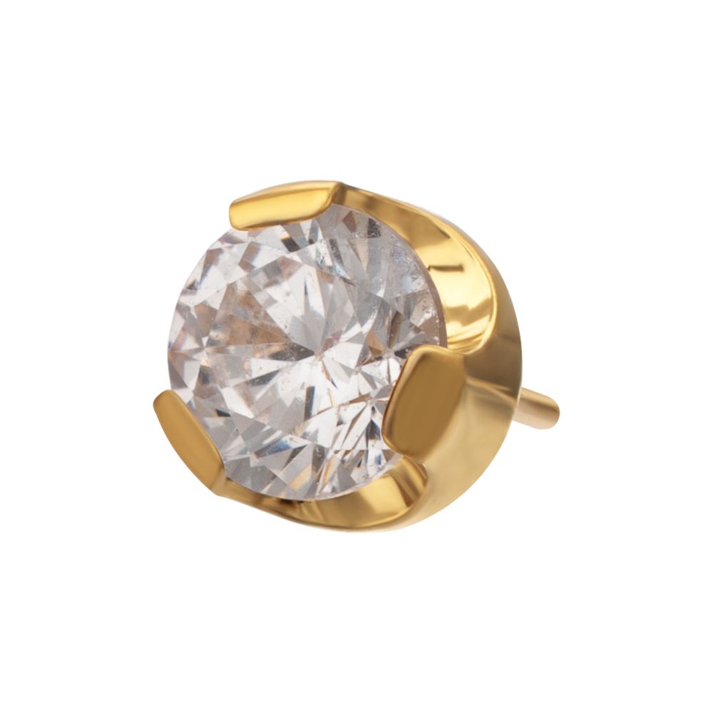 24Kt Gold PVD Titanium Threadless Semi-Bezel Set CZ Gem Top