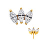 24Kt Gold PVD Titanium Threadless with Prong Set Marquise CZ 3-Cluster Top