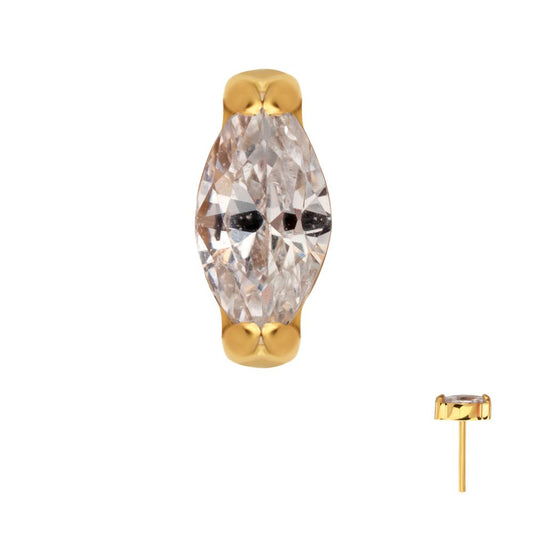 24Kt Gold PVD Titanium Threadless V-Prong Marquise CZ Gem Top