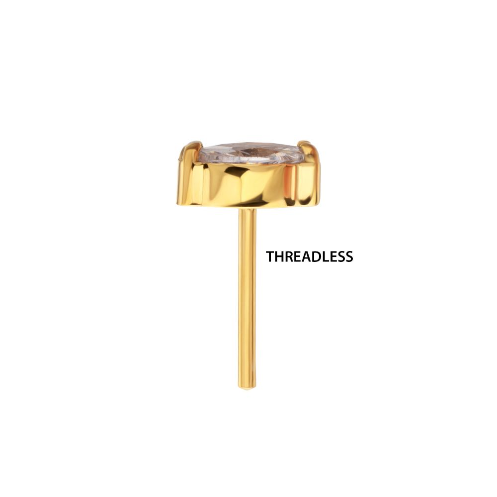 24Kt Gold PVD Titanium Threadless V-Prong Marquise CZ Gem Top