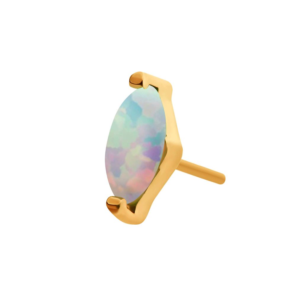 24Kt Gold PVD Titanium Threadless with 2-Prong Marquise Opal Top