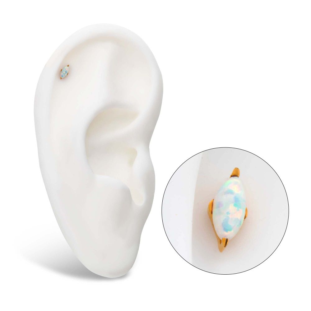 24Kt Gold PVD Titanium Threadless with 2-Prong Marquise Opal Top