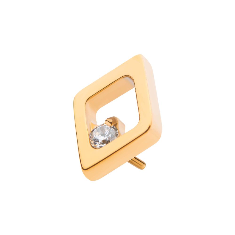 24Kt Gold PVD Titanium Threadless Rhombus Shape with Clear CZ Top