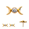 Titanium Threadless Bezel Set Round Gem/Opal Triple Moon Phase Top