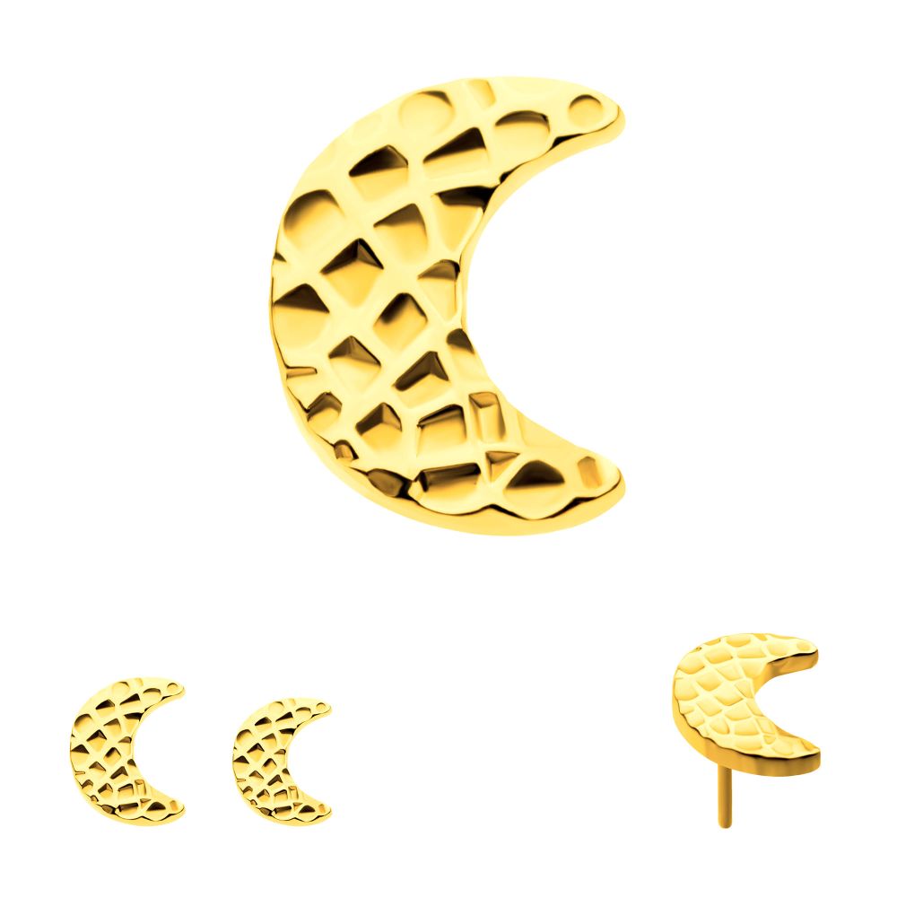 24Kt-Gold PVD Titanium Threadless Hammered Crescent Moon Top