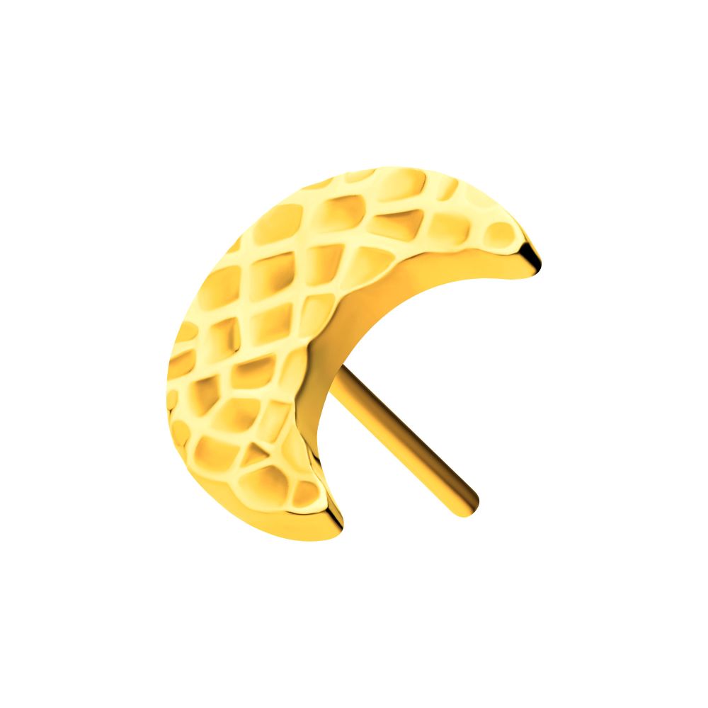 24Kt-Gold PVD Titanium Threadless Hammered Crescent Moon Top