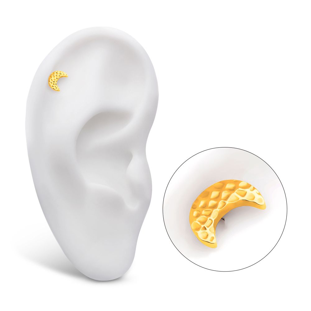 24Kt-Gold PVD Titanium Threadless Hammered Crescent Moon Top