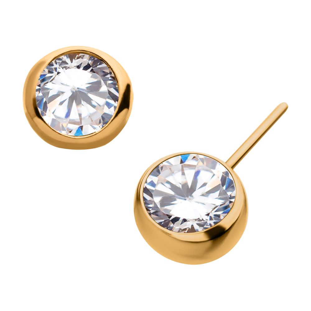 24KT Gold PVD Titanium Threadless Bezel Set Swarovski Crystal Side Facing Top